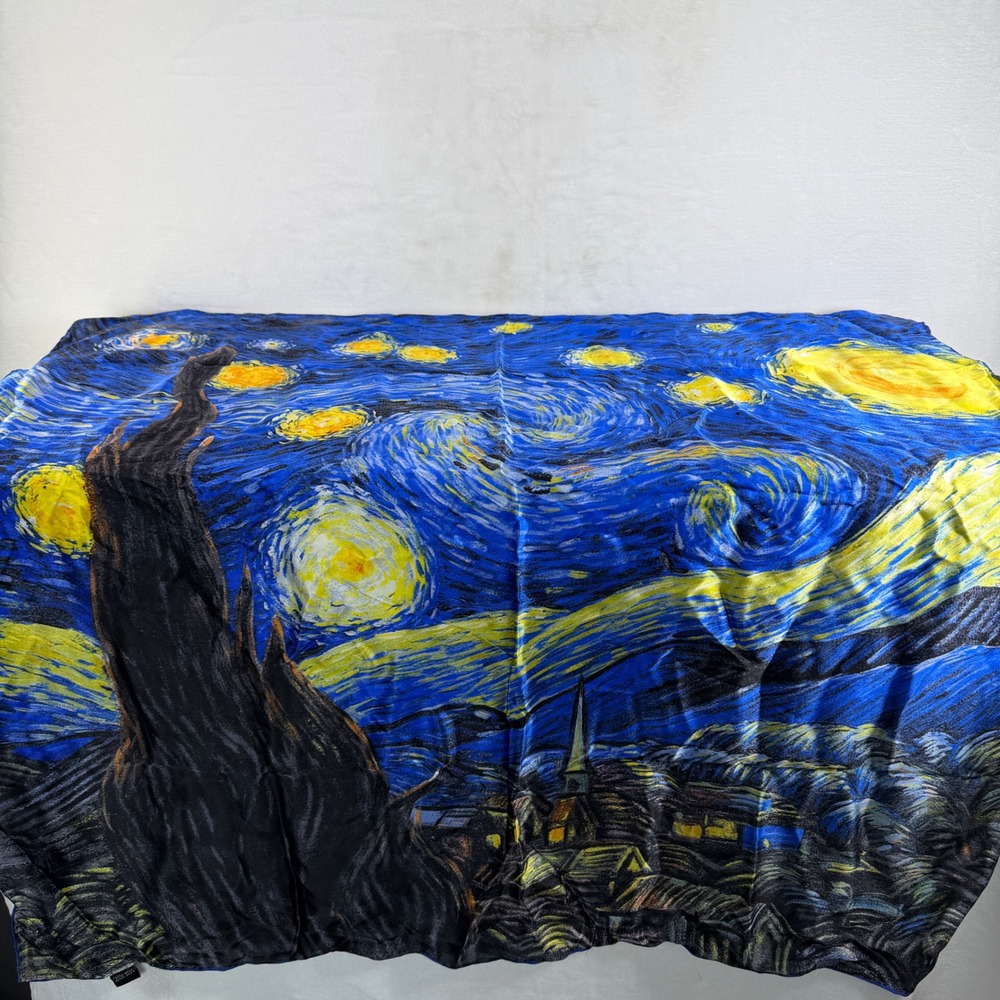 Vincent van Gogh Starry Night 100% Silk Scarf Blue Yellow Square 33"x33